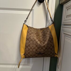 Coach Yellow and Brown Signature Shoulder Bag